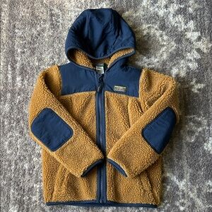 LL Bean Kids Fleece Jacket with Hood - Navy and Tan